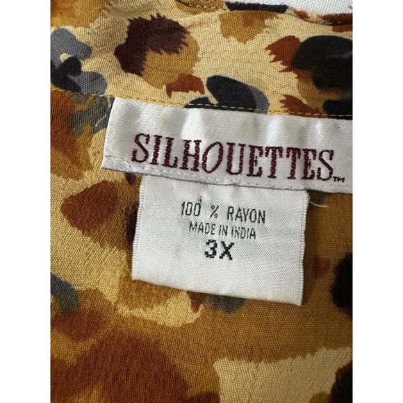 Silhouettes Top 3X Golden Blue Leopard Animal Print Mobwife Button Up Blouse - Picture 5 of 10